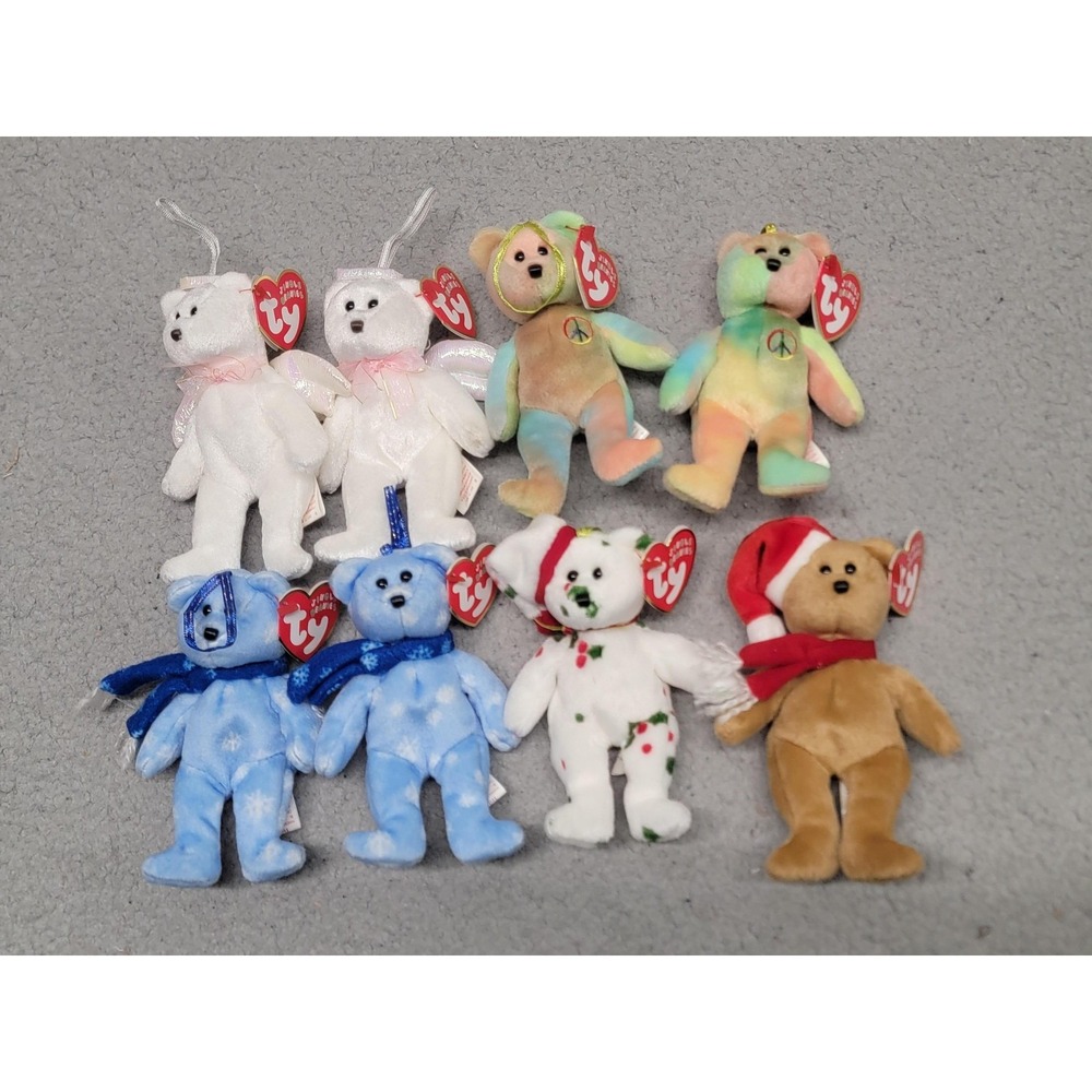 Ty Jingle Beanies Holiday Teddy Bear Lot of 8 Halo Peace 1997-1999 Christmas